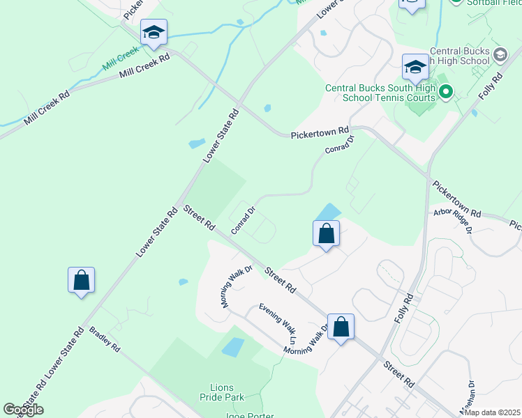 map of restaurants, bars, coffee shops, grocery stores, and more near 610 Conrad Drive in Warrington