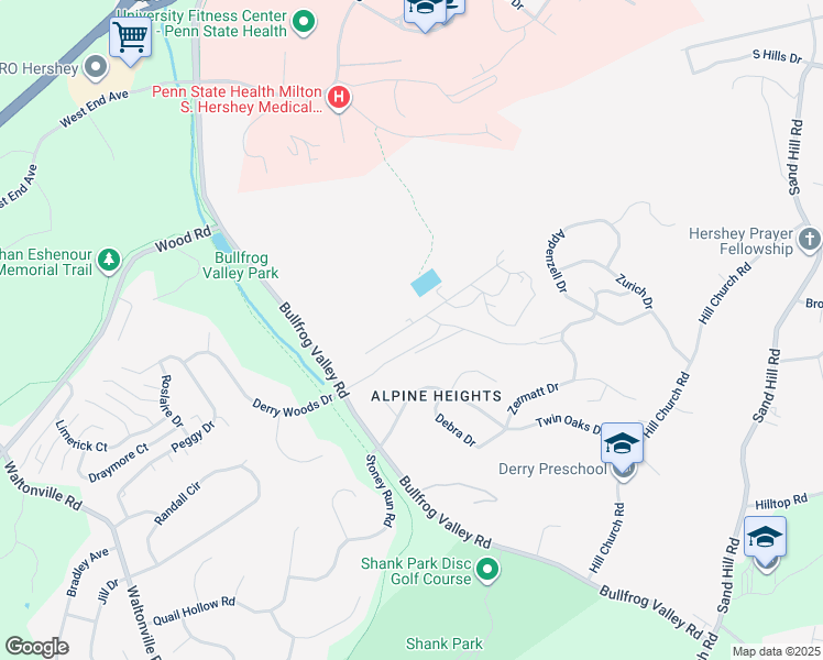 map of restaurants, bars, coffee shops, grocery stores, and more near 889 Alpine Drive in Hummelstown
