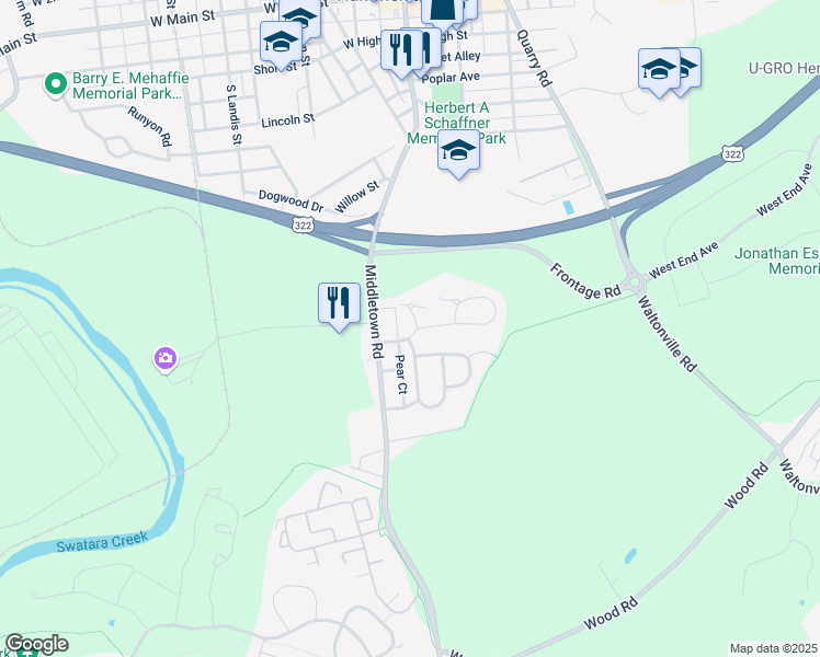 map of restaurants, bars, coffee shops, grocery stores, and more near 1677 Macintosh Way in Hummelstown