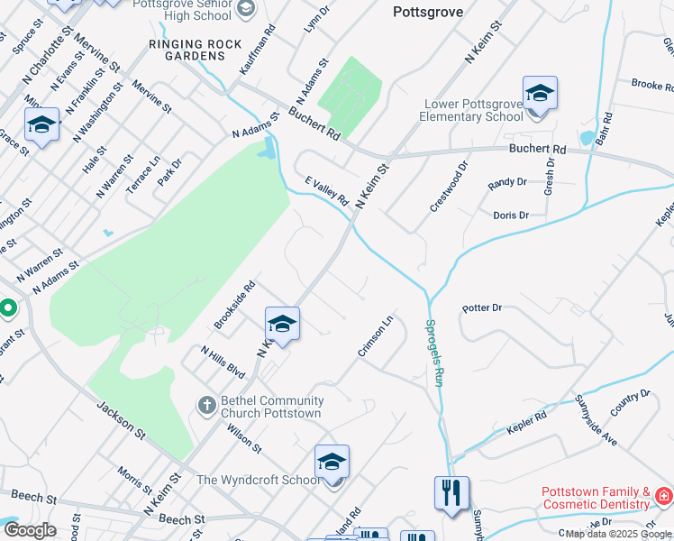 map of restaurants, bars, coffee shops, grocery stores, and more near 1009 Timber Ln in Pottstown
