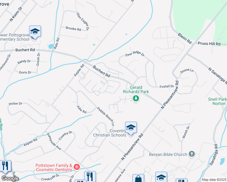 map of restaurants, bars, coffee shops, grocery stores, and more near 3504 Walnut Ridge Drive in Pottstown
