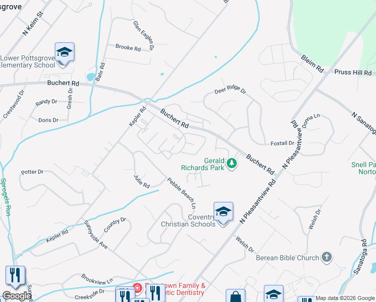 map of restaurants, bars, coffee shops, grocery stores, and more near 3504 Walnut Ridge Drive in Pottstown