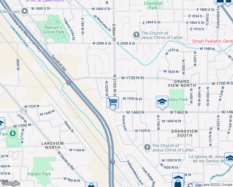 map of restaurants, bars, coffee shops, grocery stores, and more near 2077 West 1600 North Street in Provo