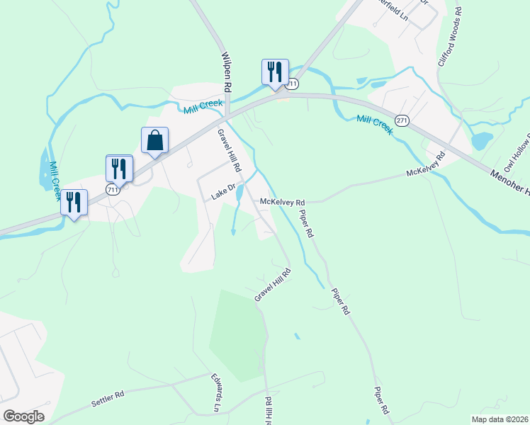 map of restaurants, bars, coffee shops, grocery stores, and more near 1005 Gravel Hill Road in Ligonier