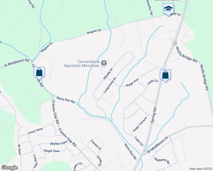 map of restaurants, bars, coffee shops, grocery stores, and more near 36 Longstreet Dr in Carlisle