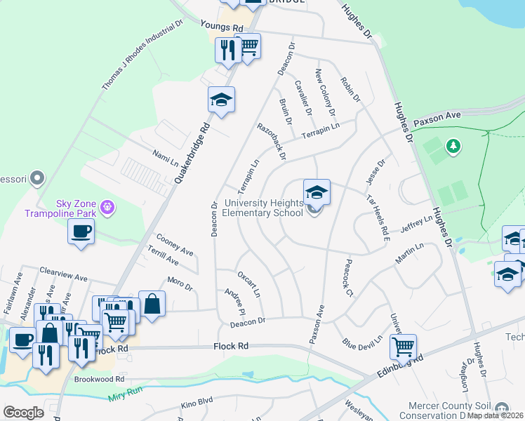 map of restaurants, bars, coffee shops, grocery stores, and more near 36 Wolfpack Road in Hamilton Township