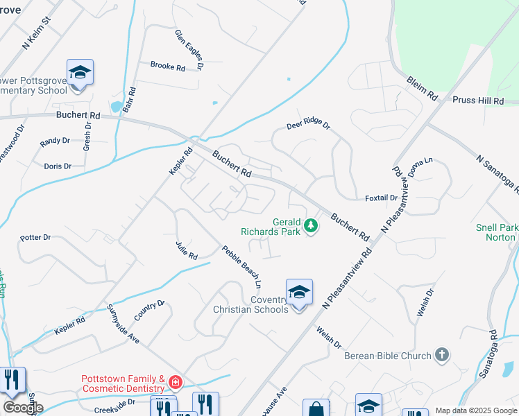 map of restaurants, bars, coffee shops, grocery stores, and more near 3503 Walnut Ridge Drive in Pottstown