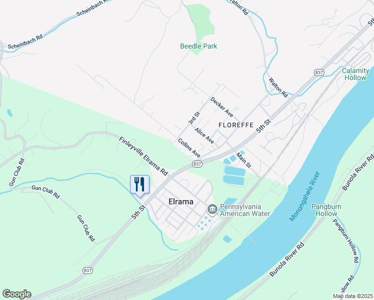 map of restaurants, bars, coffee shops, grocery stores, and more near 1217 Collins Avenue in Jefferson Hills