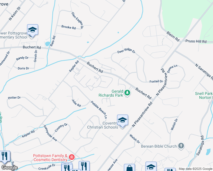 map of restaurants, bars, coffee shops, grocery stores, and more near 3503 Walnut Ridge Drive in Pottstown