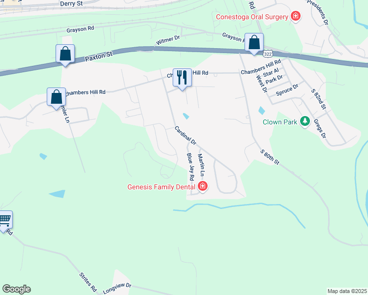 map of restaurants, bars, coffee shops, grocery stores, and more near 713 Blue Jay Rd in Harrisburg