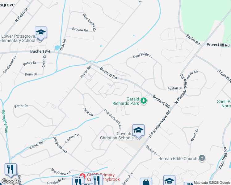 map of restaurants, bars, coffee shops, grocery stores, and more near 3504 Walnut Ridge Drive in Pottstown