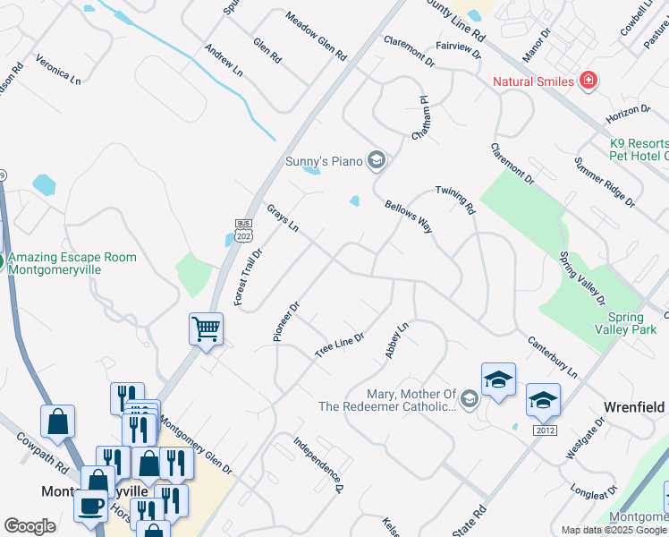 map of restaurants, bars, coffee shops, grocery stores, and more near 212 Pioneer Dr in Lansdale