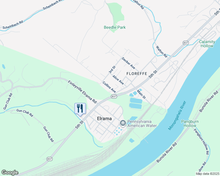 map of restaurants, bars, coffee shops, grocery stores, and more near 1217 Collins Avenue in Jefferson Hills