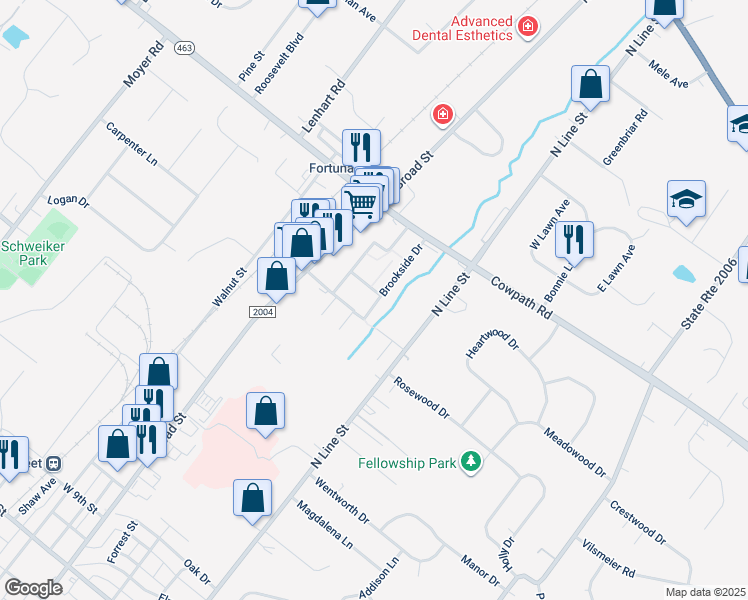 map of restaurants, bars, coffee shops, grocery stores, and more near 38 Brookside Drive in Lansdale