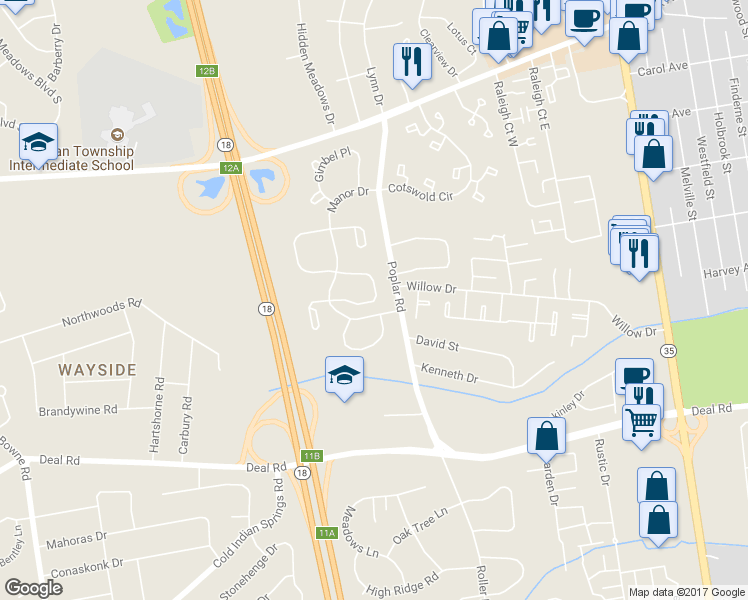 map of restaurants, bars, coffee shops, grocery stores, and more near 144 Old Orchard Lane in Monmouth County