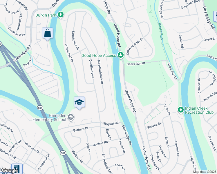 map of restaurants, bars, coffee shops, grocery stores, and more near 5228 Terrace Rd in Mechanicsburg
