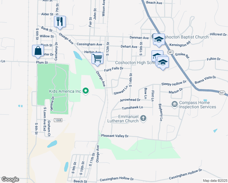 map of restaurants, bars, coffee shops, grocery stores, and more near 1238 Stewart Ln in Coshocton
