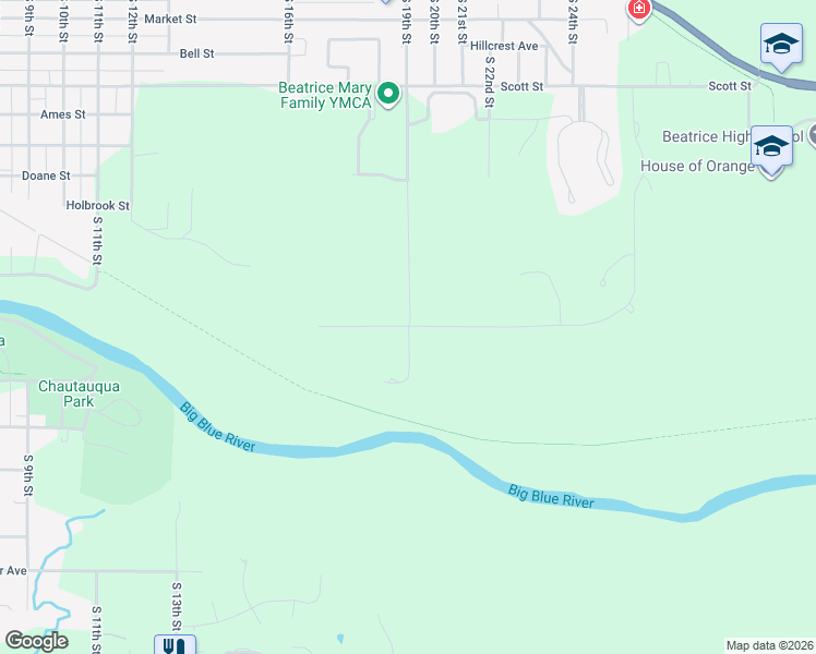 map of restaurants, bars, coffee shops, grocery stores, and more near 197 South 19th Street in Beatrice