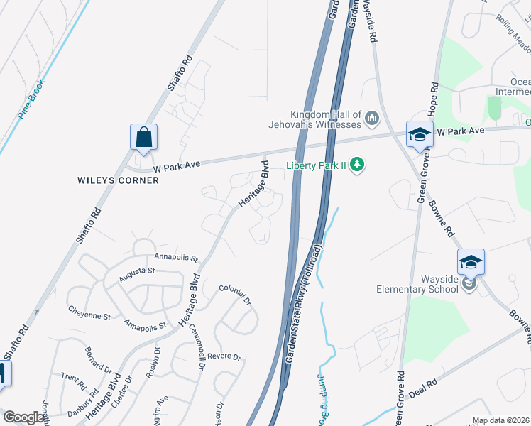 map of restaurants, bars, coffee shops, grocery stores, and more near 32 Richmond Court in Tinton Falls