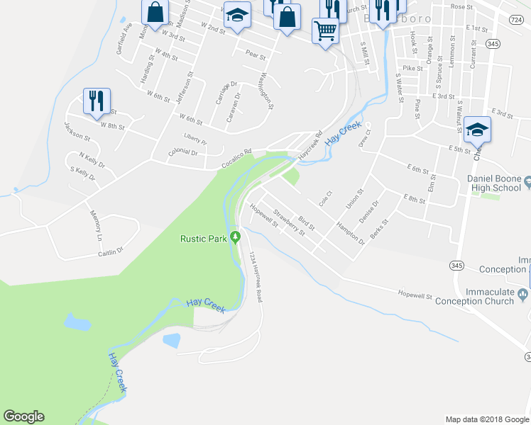 map of restaurants, bars, coffee shops, grocery stores, and more near 139 Hopewell Street in Birdsboro