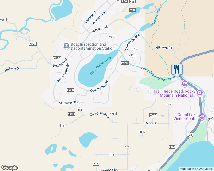 map of restaurants, bars, coffee shops, grocery stores, and more near 941 County Road 4980 in Grand Lake