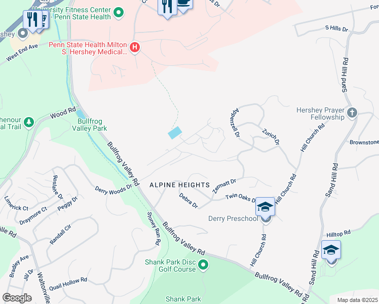 map of restaurants, bars, coffee shops, grocery stores, and more near 845 Innsbruck Drive in Hummelstown