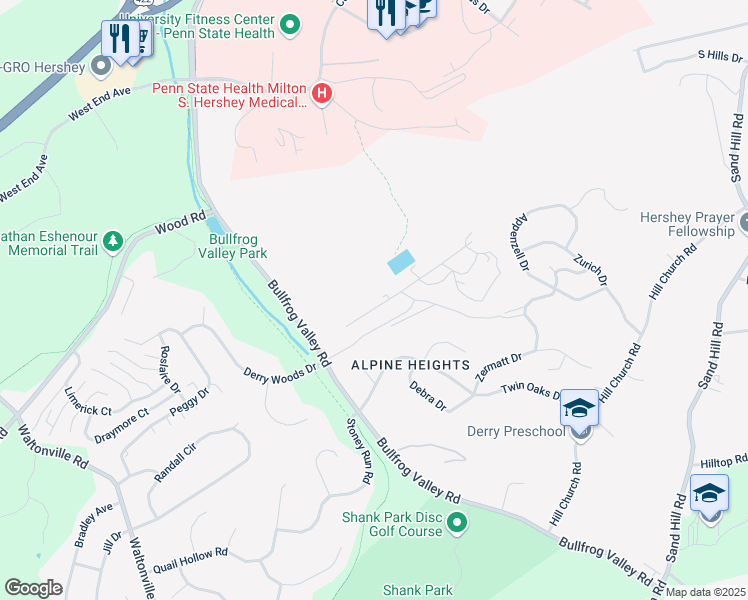 map of restaurants, bars, coffee shops, grocery stores, and more near 923 Innsbruck Drive in Hummelstown