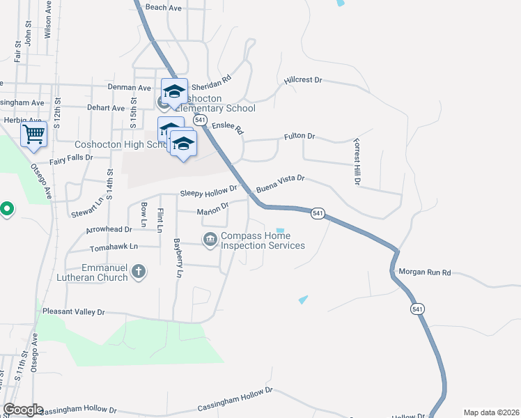 map of restaurants, bars, coffee shops, grocery stores, and more near 1721 Cambridge Road in Coshocton