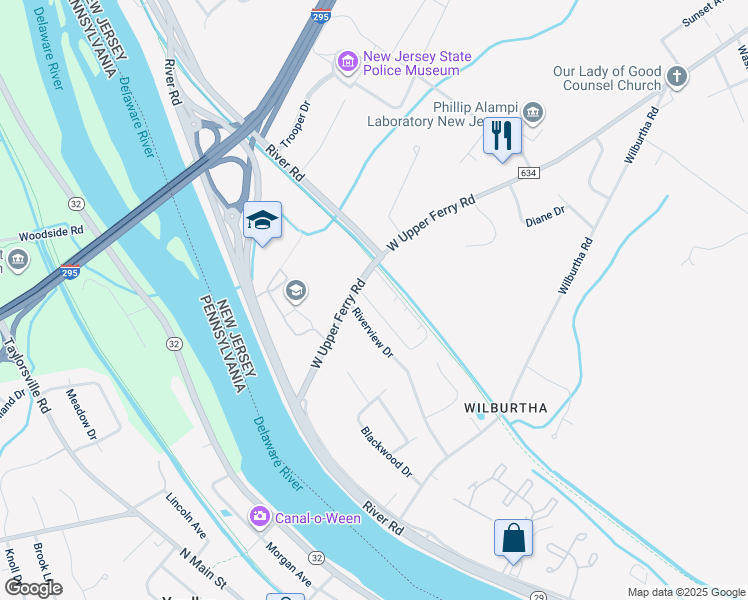 map of restaurants, bars, coffee shops, grocery stores, and more near 325 West Upper Ferry Road in Ewing Township
