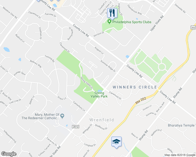 map of restaurants, bars, coffee shops, grocery stores, and more near 100 Somerset Court in Lansdale