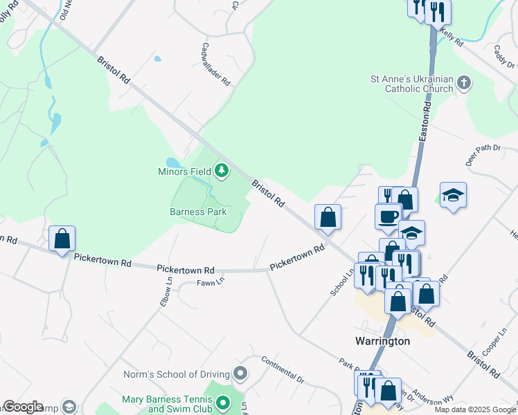 map of restaurants, bars, coffee shops, grocery stores, and more near 2644 Bristol Road in Warrington