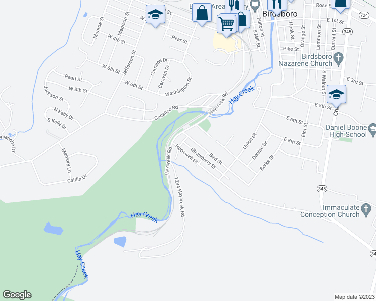 map of restaurants, bars, coffee shops, grocery stores, and more near 139 Hopewell Street in Birdsboro