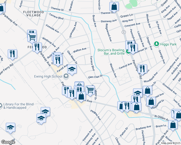 map of restaurants, bars, coffee shops, grocery stores, and more near 8 Durham Avenue in Trenton