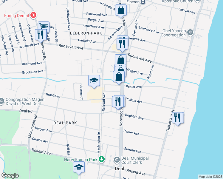 map of restaurants, bars, coffee shops, grocery stores, and more near 15 Wyckoff Street in Deal