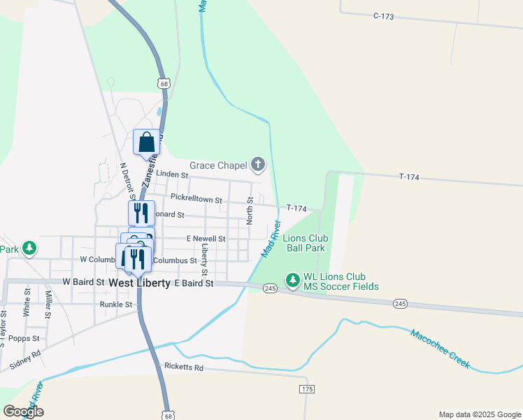 map of restaurants, bars, coffee shops, grocery stores, and more near 584 Pickrelltown Street in West Liberty