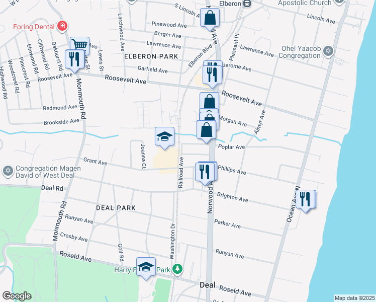 map of restaurants, bars, coffee shops, grocery stores, and more near 21 Wyckoff Street in Deal