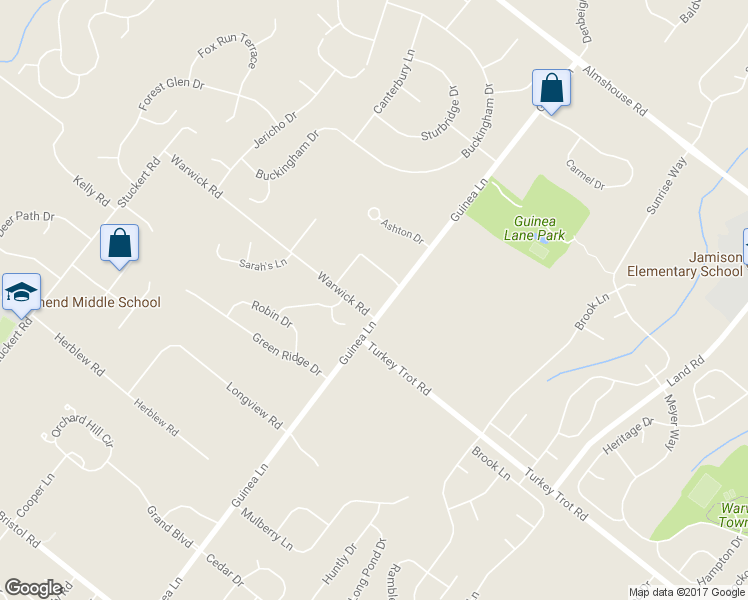 map of restaurants, bars, coffee shops, grocery stores, and more near 1850 Guinea Lane in Warrington