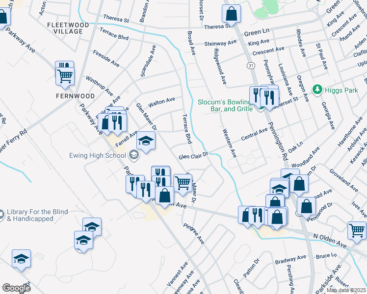 map of restaurants, bars, coffee shops, grocery stores, and more near 8 Durham Avenue in Trenton