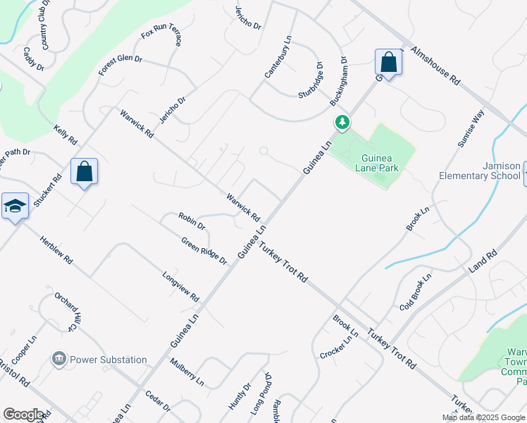 map of restaurants, bars, coffee shops, grocery stores, and more near 1850 Guinea Lane in Warrington