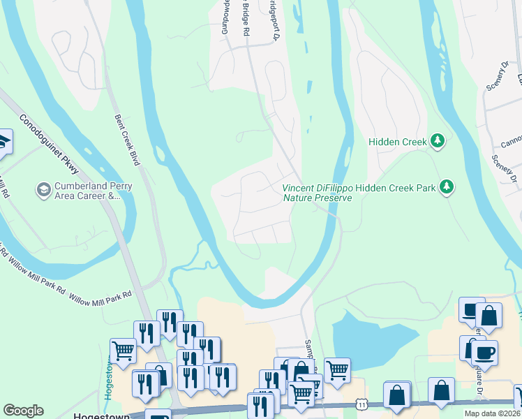 map of restaurants, bars, coffee shops, grocery stores, and more near 25 Oyster Bay Drive in Mechanicsburg