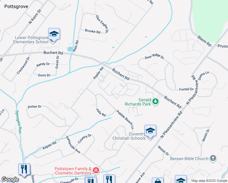 map of restaurants, bars, coffee shops, grocery stores, and more near 2104 Walnut Ridge Drive in Sanatoga