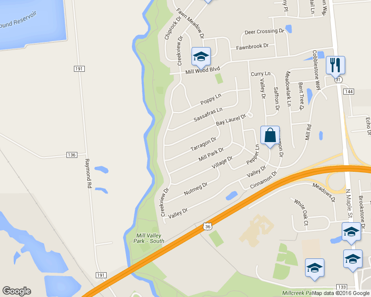 map of restaurants, bars, coffee shops, grocery stores, and more near 1102 Tarragon Drive in Marysville