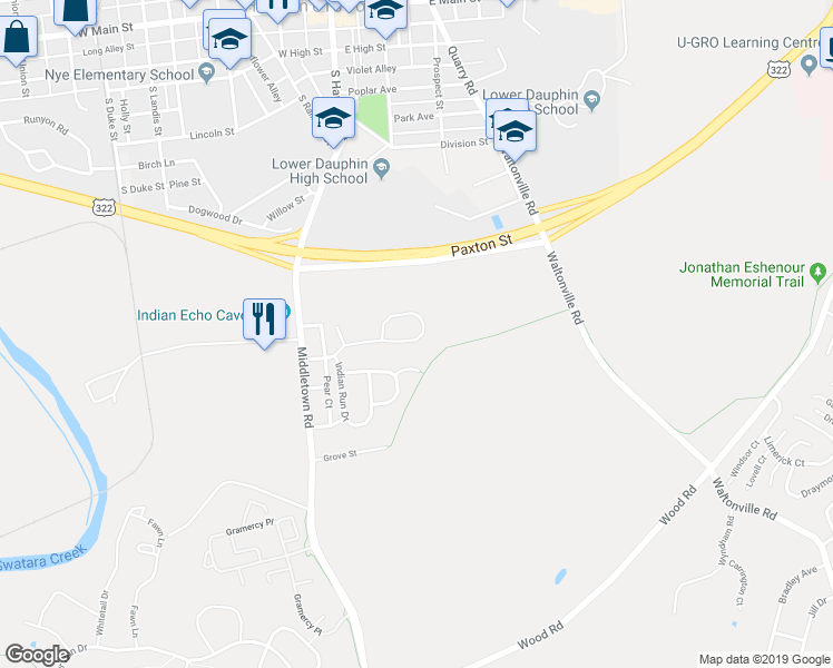 map of restaurants, bars, coffee shops, grocery stores, and more near 1579 Macintosh Way in Hummelstown