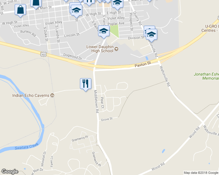 map of restaurants, bars, coffee shops, grocery stores, and more near 1677 MacIntosh Way in Hummelstown