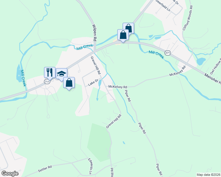 map of restaurants, bars, coffee shops, grocery stores, and more near 1005 Gravel Hill Road in Ligonier