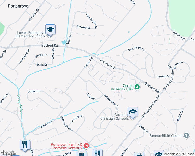 map of restaurants, bars, coffee shops, grocery stores, and more near 1906 Walnut Ridge Drive in Pottstown