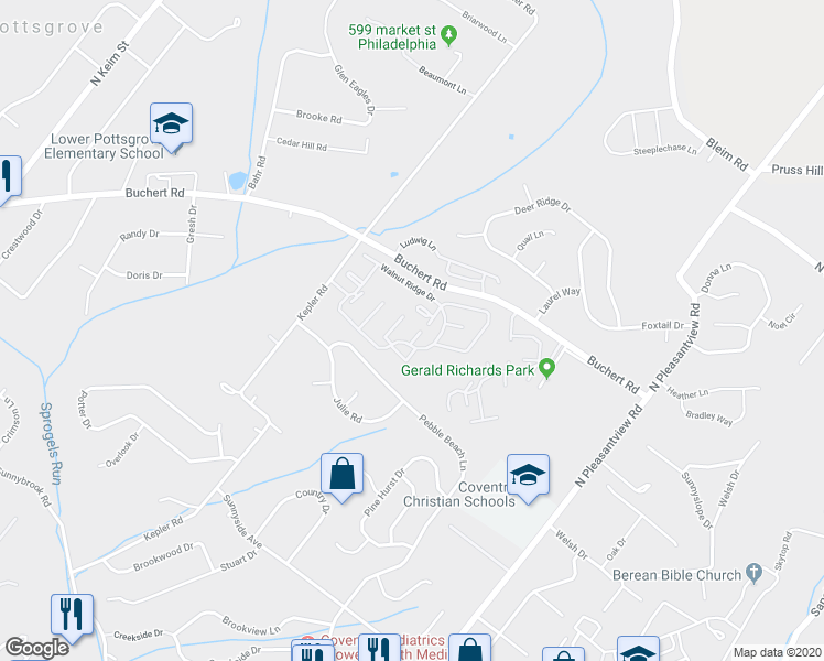 map of restaurants, bars, coffee shops, grocery stores, and more near 2306 Walnut Ridge Drive in Pottstown