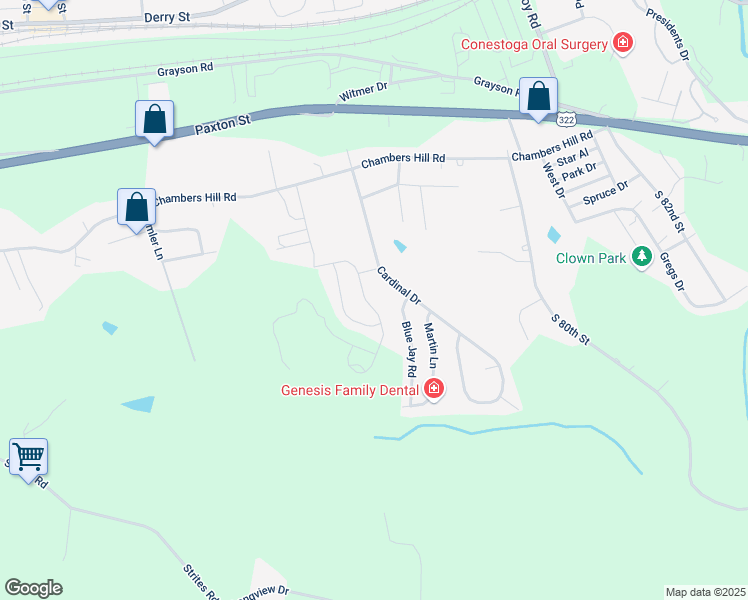 map of restaurants, bars, coffee shops, grocery stores, and more near 713 Blue Jay Road in Harrisburg