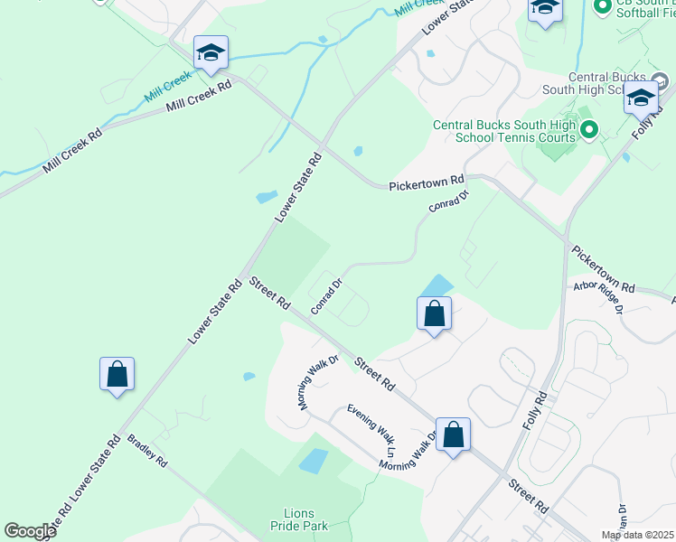 map of restaurants, bars, coffee shops, grocery stores, and more near 610 Conrad Drive in Warrington