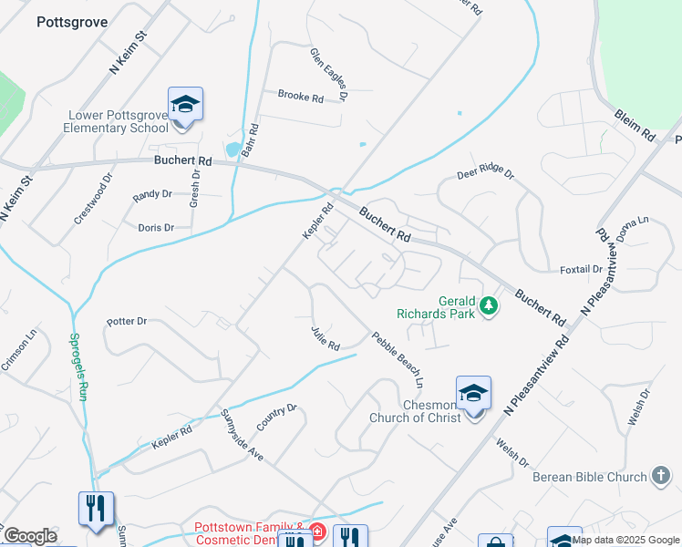 map of restaurants, bars, coffee shops, grocery stores, and more near 2003 Walnut Ridge Drive in Pottstown